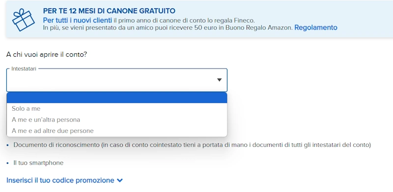 fineco apertura conto cointestato