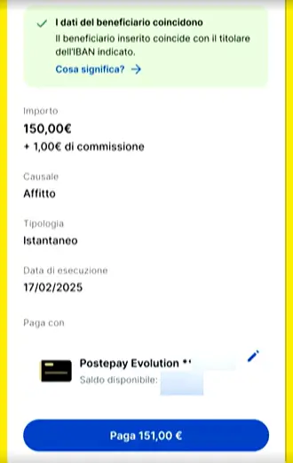 bonifico istantaneo poste conferma operazione