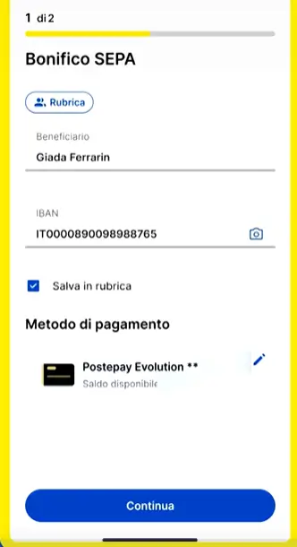 bonifico istantaneo poste inserimento dati