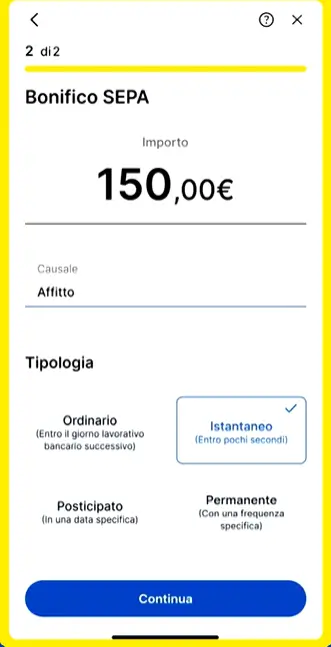 bonifico istantaneo poste tipologia bonifico
