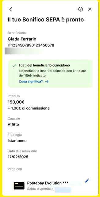 bonifico istantaneo poste conferma operazione
